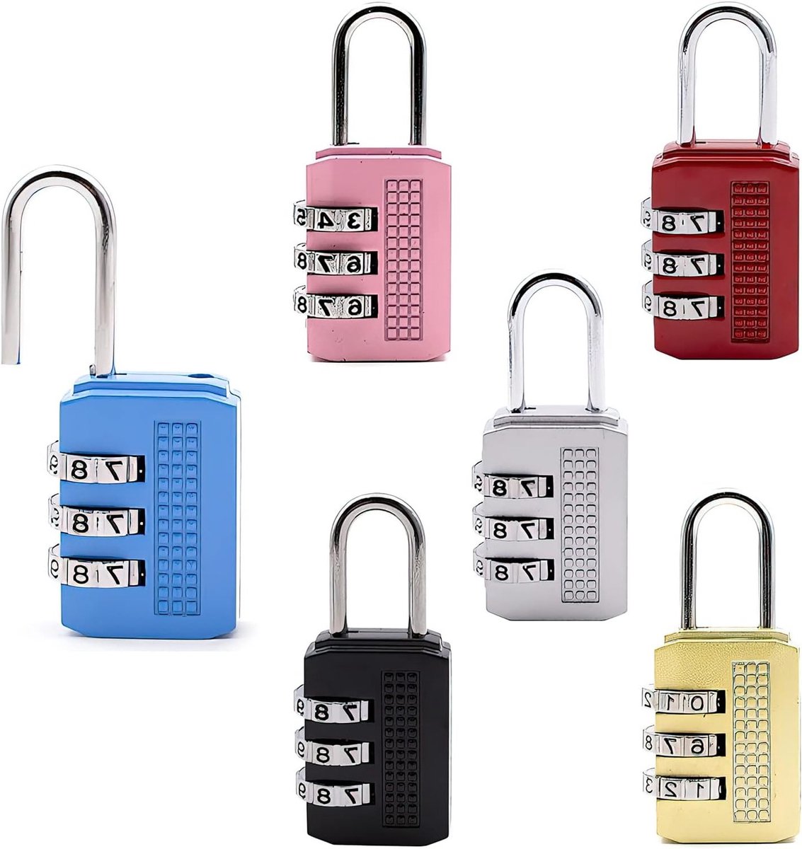 Set van 6 Combinatiesloten voor Bagage, Koffers, Sporttassen en Reisaccessoires met Cijfercode