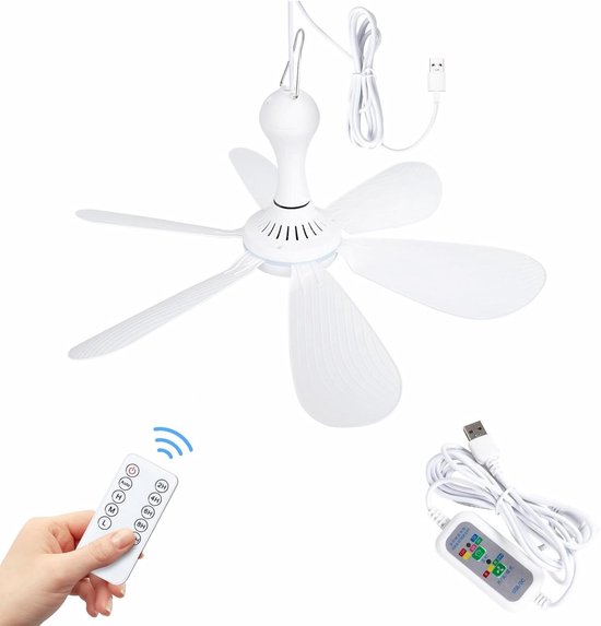 USB plafondventilator 6 bladen stil 16,5 inch draagbaar mini ventilator wit voor binnen en buiten