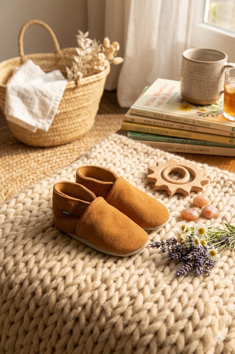 Stabifoot Babyslofjes – Zacht Leer – Cadeaudoos - Linnen zakje - Barefoot - VISON 18 - 24