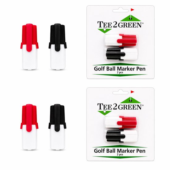 Golfpresentjes - Tee2Green Golf Ball Marker Pennen – 4 Stuks (2x Rood & 2x Zwart) – Golfbal Markeerstiften – Golf Accessoire — afbeelding 2