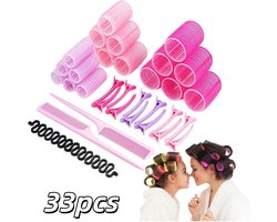 33-delige set - Zelfklevende haarkrulspelden - Volumegevende stylingtools - Krultang - 4,5*6,3 cm - Geschikt voor lang, medium, kort, dik en fijn haar, voor het creëren van volumineuze kapsels - Roze, Paars