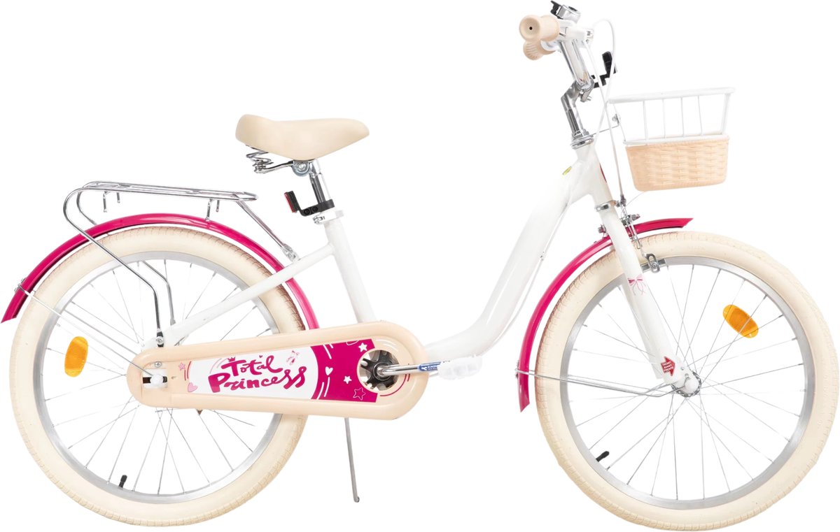 Happiq Kinderfiets – Voor kinderen van 3-10 jaar – Met zijwieltjes fiets dje en bagagerek – Wit 51 cm