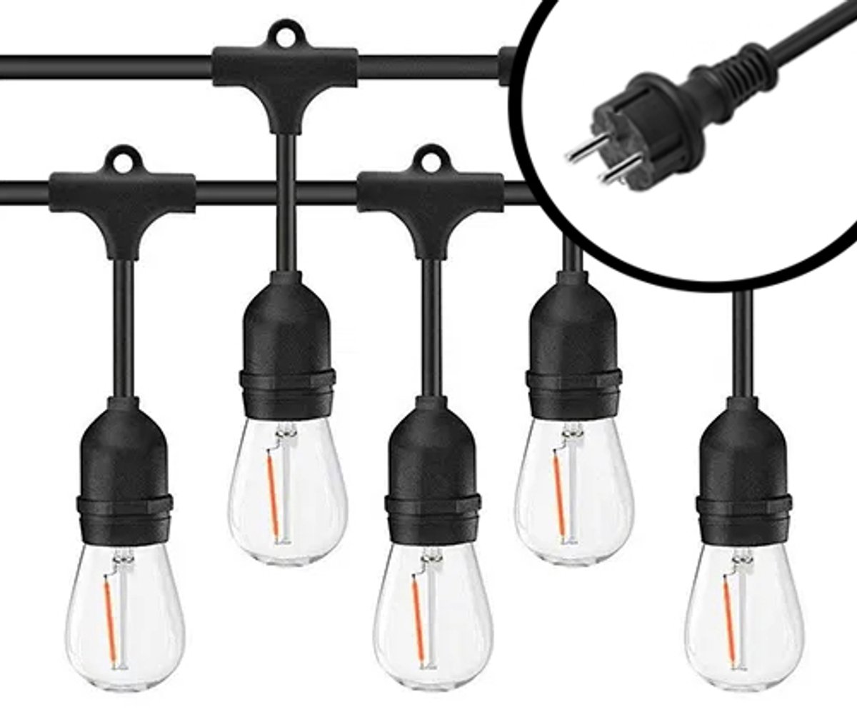 30m Arena 1800K LED Prikkabel - IP65 Lichtsnoer Buiten - koppelbaar - inclusief 30x E27 lampen - Extra warm wit - Eco - Incl. Stekker