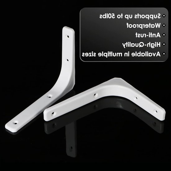 4 Stuks Wandgemonteerde Planksteunen, 90 Graden L-vormige Hoek, Metalen Plankbeugels 200mm x 150mm, Stevige Plankhouders voor Wandplanken in Wit — afbeelding 3