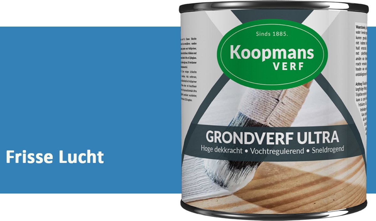 Koopmans Grondverf Ultra – Grondverf Hout & Metaal Binnen en Buiten – Vochtregulerende Primer – Hoge Dekking – Zijdeglans – Frisse Lucht – 2,5 l