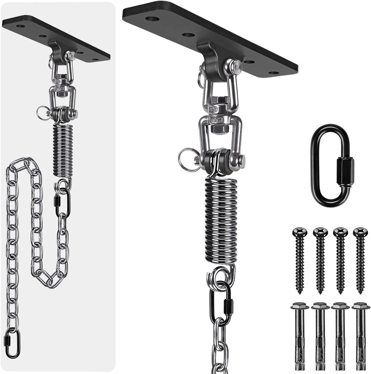 Hangende Schommelset voor Binnen en Buiten - M6 Swivel, 1M Ketting en Carabiner voor Yoga, Stoelen en Punching Bags - Tot 500 lbs Draagvermogen
