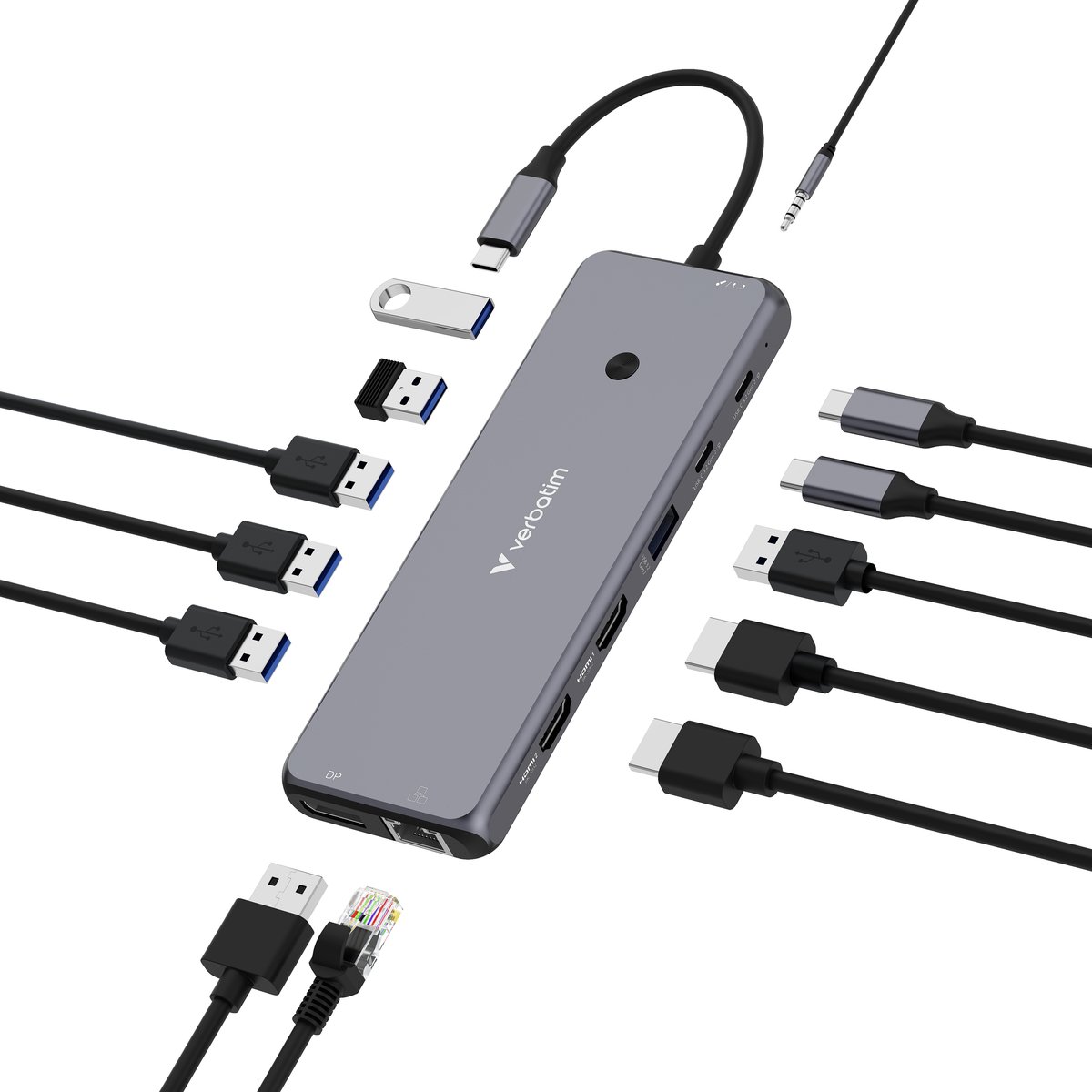 Verbatim Adapterhub USB-C - 2xHDMI/DP/Eternet/6xUSB-A/Jack 3,5 mm/2xUSB-C aluminium/aluminium 32153