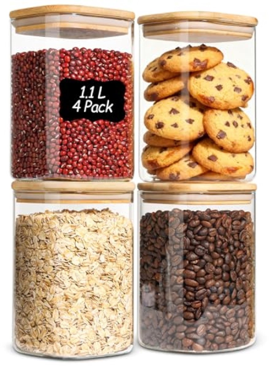 Glazen Bewaar Sets met Deksel 1100ml - Set van 4 Stuks
