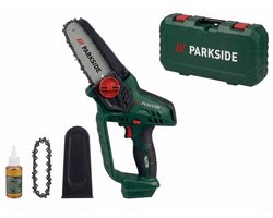 PARKSIDE® Accu-houtzaag 20V zonder accu - Kettingsnelheid: 8 m/s - Snijlengte: ca. 16 cm - Voor het snoeien van bomen en struiken en het versnipperen van groenafval -Mini Kettingzaag - Heggenschaar - Handkettingzaag - Snoeizaag - Takkenzaag