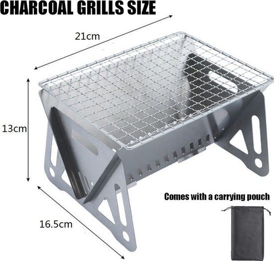 Draagbare Barbecue - Houtskool Barbecue - Met Opbergzak - Opvouwbare Barbecue - RVS - 21 x 16,5 x 13 cm - Draagbare Houtskool Grill met rooster - Barbecue Smoker - Houtskool BBQ - Voor Picknick, Kamperen en Buitenactiviteiten - Festival BBQ van Merkloos — afbeelding 2