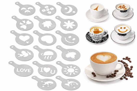 Epin 3D - Gabarit Cappuccino - Set Barista réutilisable - Gabarits cacao - 16 pcs