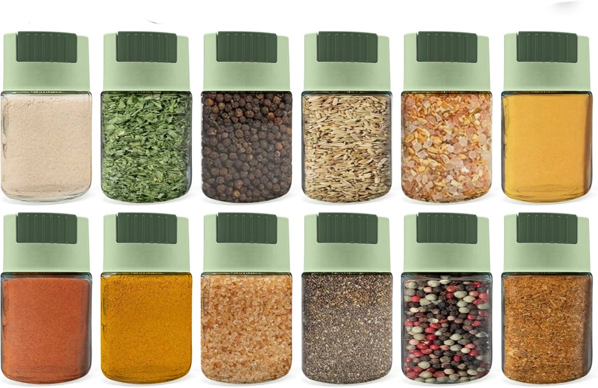 Kruidenpotjes Set 12 – Met Labels & Trechter – 100 ml – Glazen Potjes met Deksel – Compact & Overzichtelijk