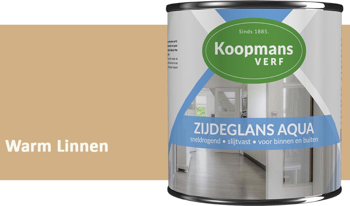 Koopmans Zijdeglans Aqua Lakverf – Zijdeglans houtlak voor kozijnen, deuren en meubels – Binnen & buiten – Watergedragen en sneldrogend – Warm Linnen – 2,5 l