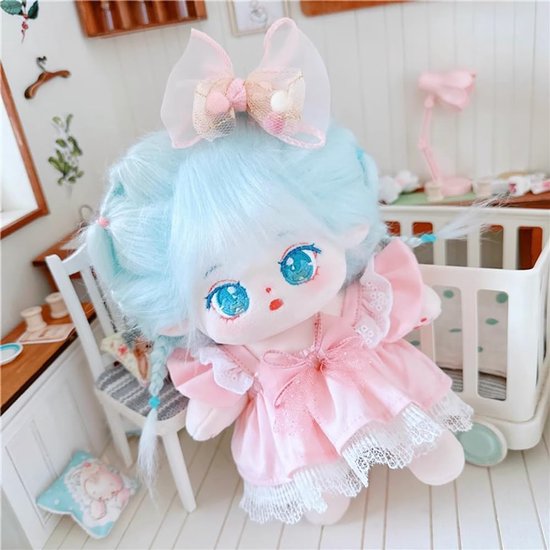 Pluche Pop - Gevuld Lichaam - Kleding Aankleden - Met Skelet - 20 cm - Lichtblauw Haar — afbeelding 2