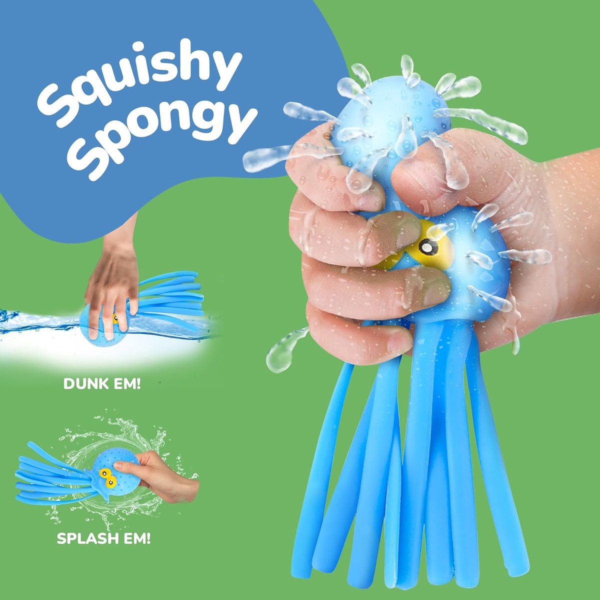 Set van 5 waterballen – Zwembadspeelgoed – Knijpbaar badspeelgoed – Absorberend waterspeelgoed – Octopusvorm – Zacht, elastisch – Interactief speelgoed voor kinderen – Voor zwembaden, badkuipen, stranden, waterparken (16 x 7 cm – Meerkleurig) – foto 4