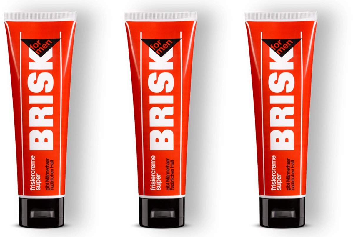 BRISK Frisiercrème Super – 3 x 100 ml – Haarcrème voor Mannen – Natuurlijke Hold zonder Glans – Flexibele Styling – Makkelijk Uitwasbaar