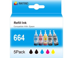 INKFIND 664 inkt geschikt voor Epson664 T664 Epson6641 Epson6642 T6641 T6642 T6643 T6644 4-kleuren multipack-5 PACK (Zwart x 2, Cyaan x 1, Magenta x…