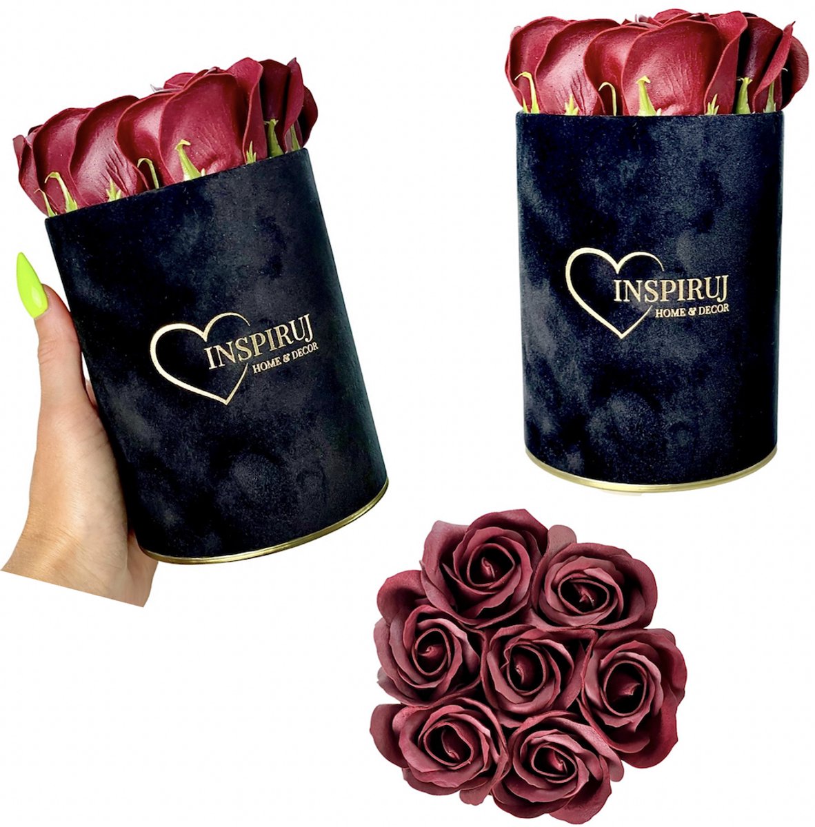 Inspiruj - Flowerbox - Czarne Pudełko - Rozen Mydlany - Bordowy