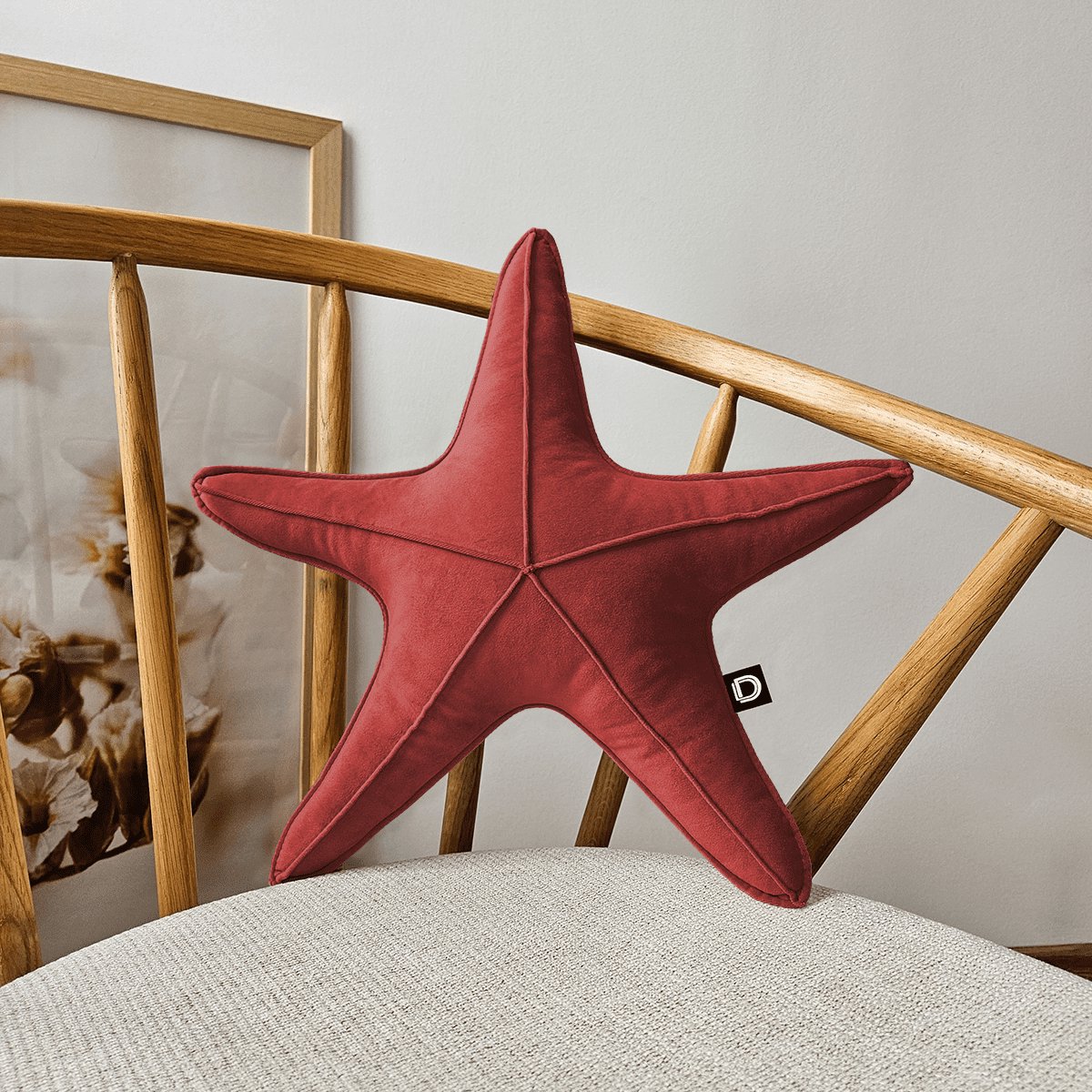 Decordruk VELVET - Sierkussen - Rode Stervorm - Velvet Stof