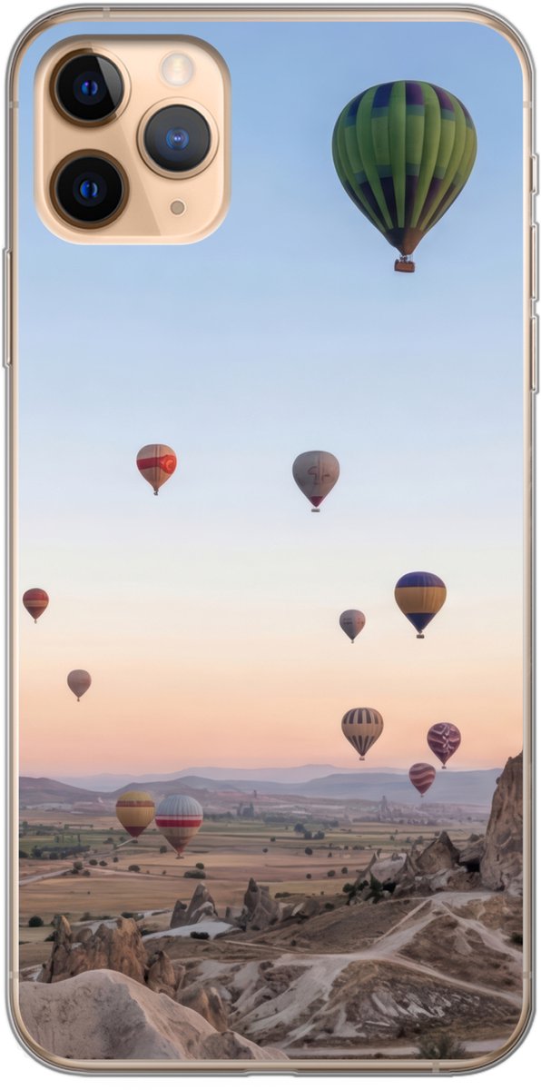 Telefoonhoesje Geschikt voor iPhone 11 Pro Max hoesje - Luchtballonnen - Rotsen - Zonsopgang - Siliconen Telefoonhoesje Telefoonhoesje