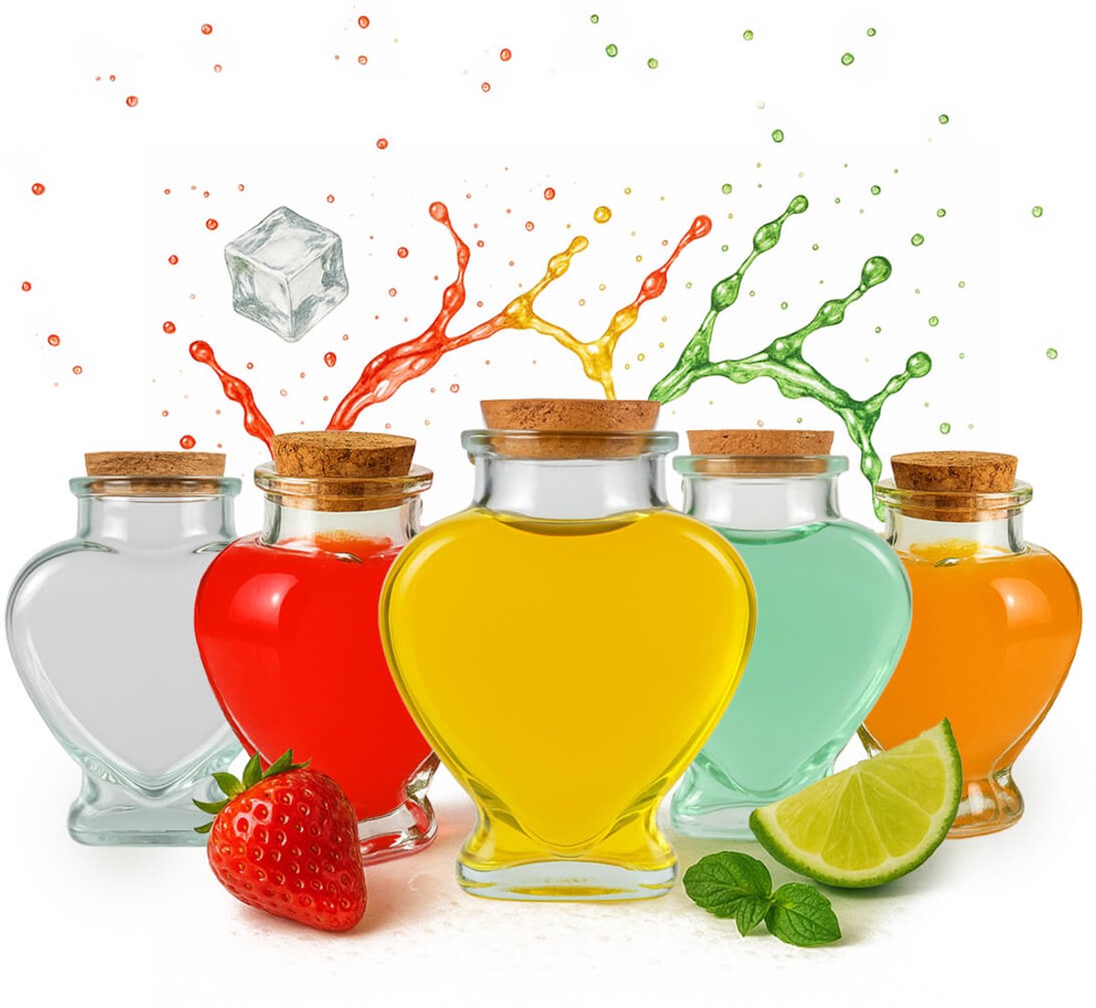 Bimberek Amor Serie - Glazen Flessen - 150ml - Hartvormig - Set van 5
