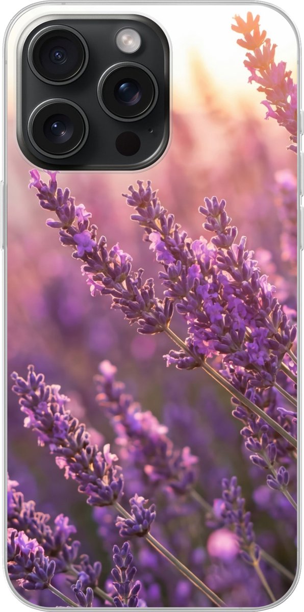 Telefoonhoesje Geschikt voor iPhone 15 Pro Max hoesje - Lavendel - Paars - Zonlicht - Siliconen Telefoonhoesje Telefoonhoesje