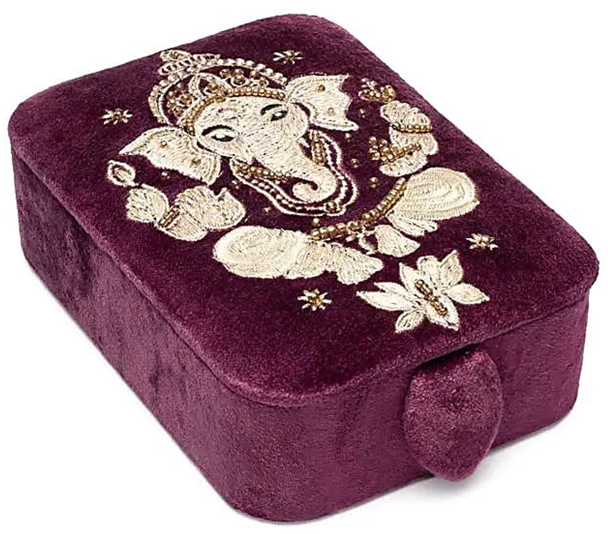 Sieraden / tarotdoos fluweel paars met Ganesha – 11 cm x 15.5 cm x 5 cm