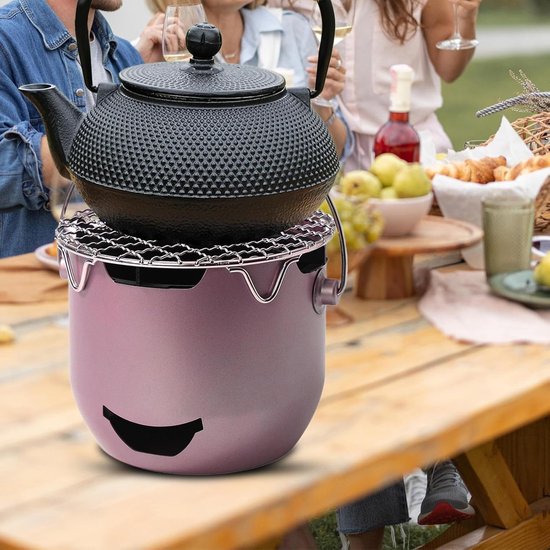 Draagbare houtskoolgrill - 15*12 cm - Mini houtskoolgrill - Draagbare houtskoolgrill voor buiten - Kleine buitengrill - Kleine grill voor buiten koken - Geschikt voor kamperen, barbecueën in de achtertuin, barbecueën in de camper en picknicks - Paars — afbeelding 5