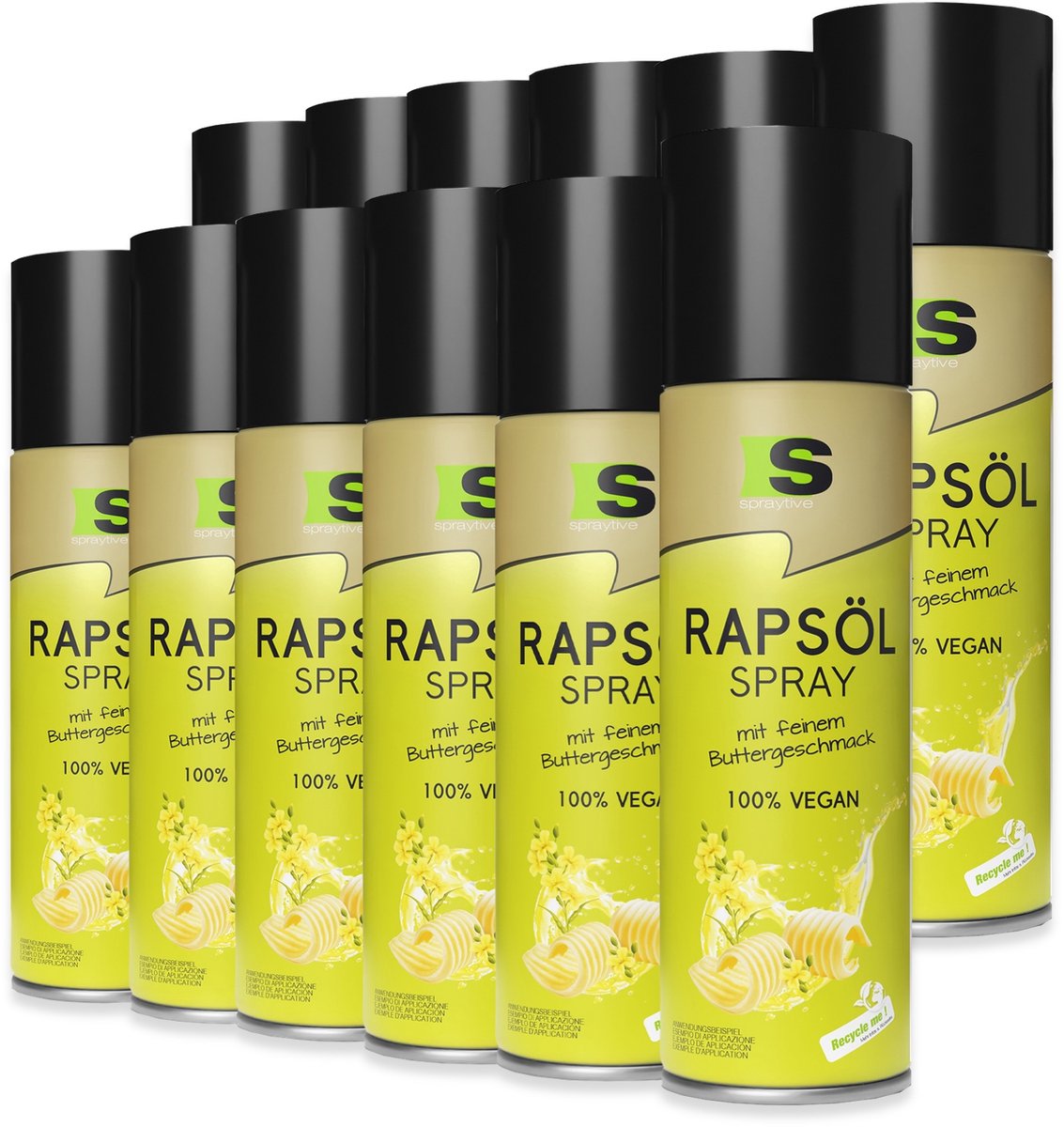 Spraytive 12x 400ml raapzaadolie kookspray met botersmaak airfryer spray voor bakken en koken caloriearm 100% vegan