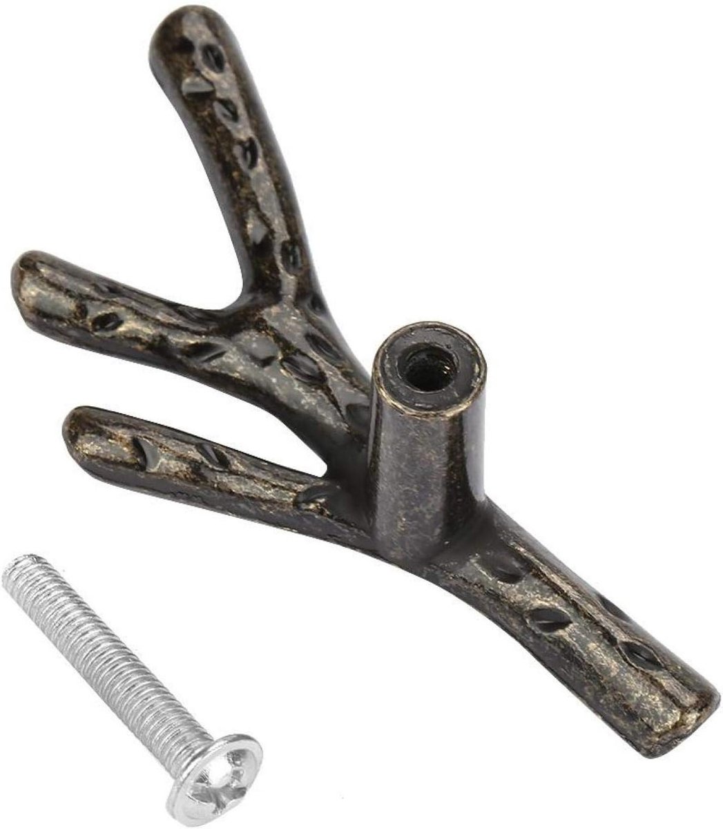Robuuste kastgrepen in de vorm van een boomtak van zinklegering, T-bar handgrepen voor meubels en lades, ideaal als deuraccessoire (68mm-brons)