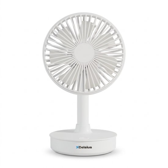 Tafelventilator oplaadbaar USB-C, 4 snelheden, oscillerend, kantelbaar, draadloos, compact, wit voor bureau en werkplek