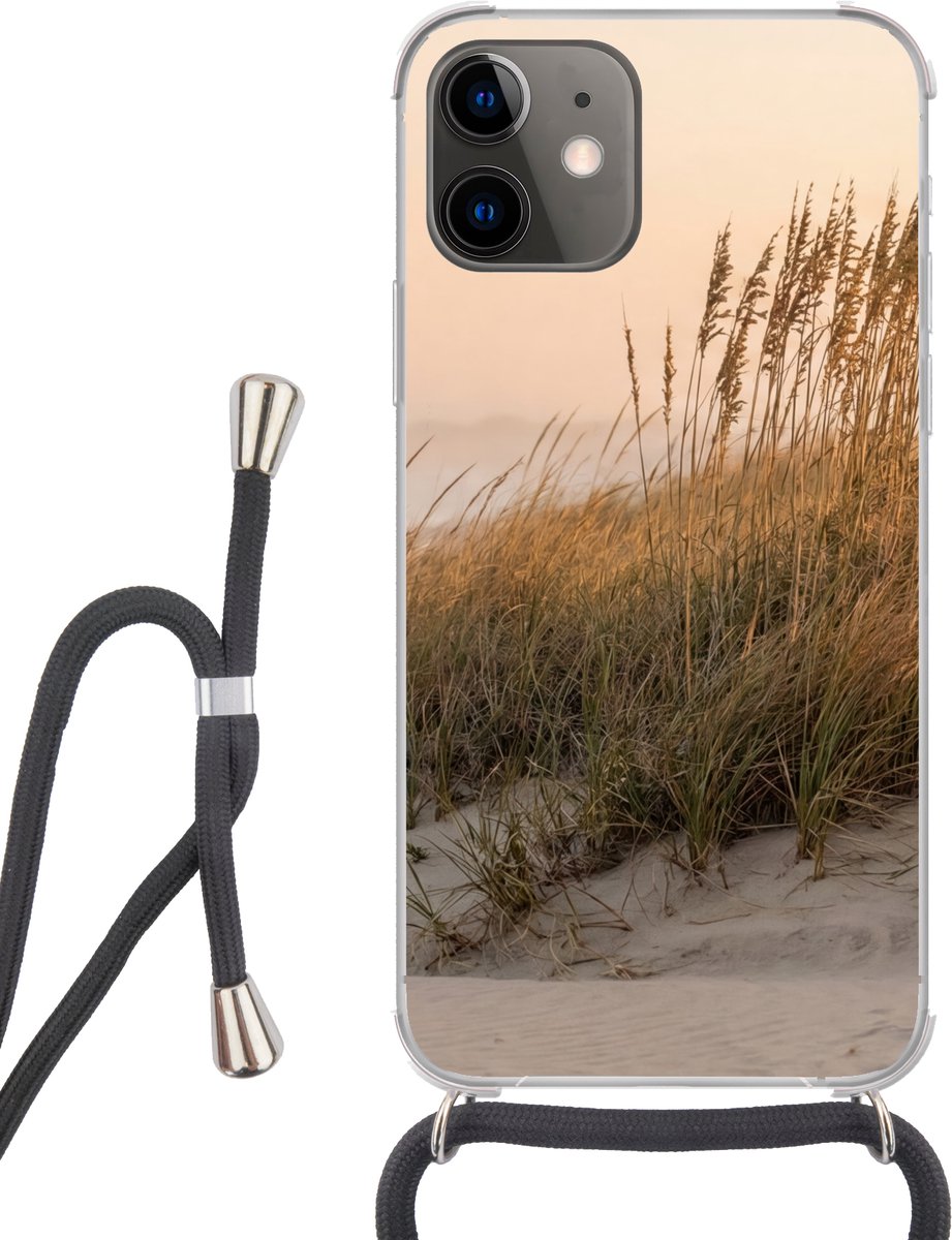 Telefoonhoesje Geschikt voor iPhone 12 Mini - Duinlandschap - Zonsondergang - Strand - Siliconen - Crossbody - Backcover met Koord - Telefoonhoesje met koord - Hoesje met touw Telefoonhoesje