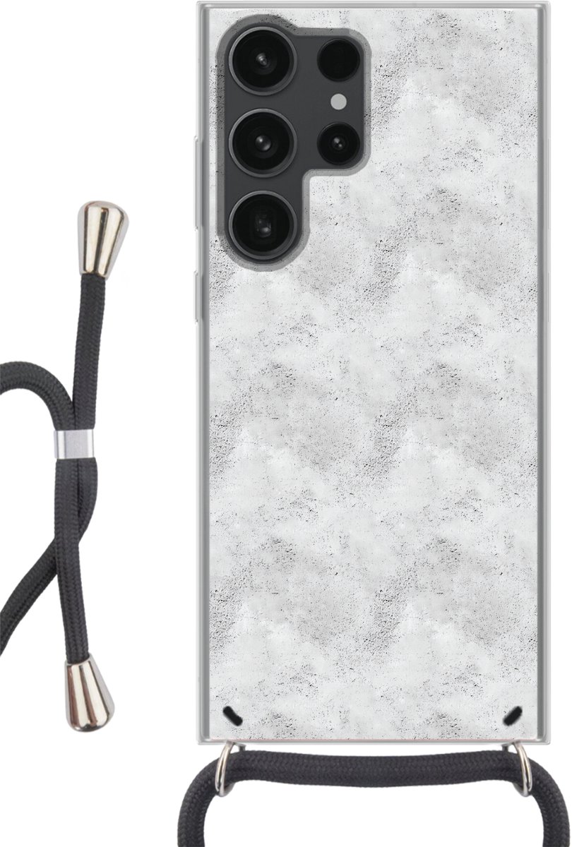 Telefoonhoesje Geschikt voor Samsung Galaxy S23 Ultra - Lichtgrijs - Ruw - Subtiel - Siliconen - Crossbody - Backcover met Koord - Telefoonhoesje met koord - Hoesje met touw Telefoonhoesje
