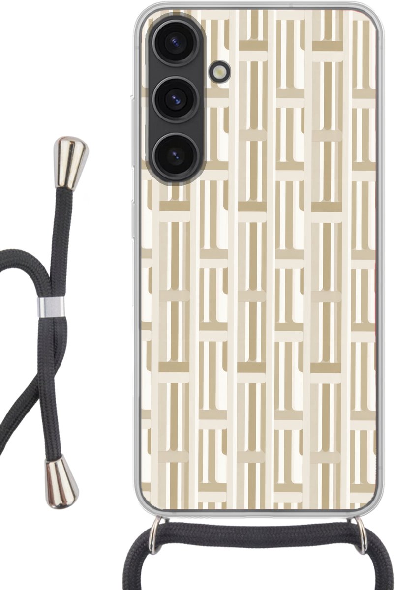 Telefoonhoesje Geschikt voor Samsung Galaxy S24 - Modern - Geometrisch - Beige - Siliconen - Crossbody - Backcover met Koord - Telefoonhoesje met koord - Hoesje met touw Telefoonhoesje