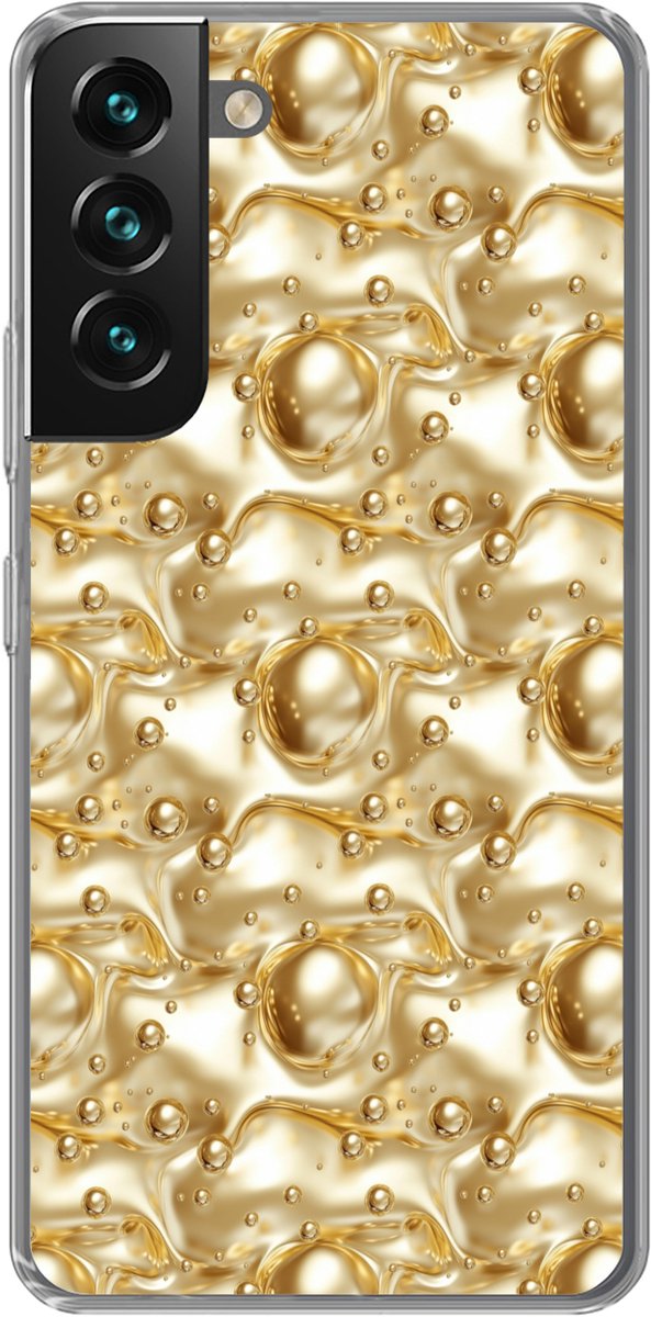 Telefoonhoesje Geschikt voor Samsung Galaxy S22 hoesje - Vloeibaar - Druppels - Goud - Siliconen Telefoonhoesje Telefoonhoesje