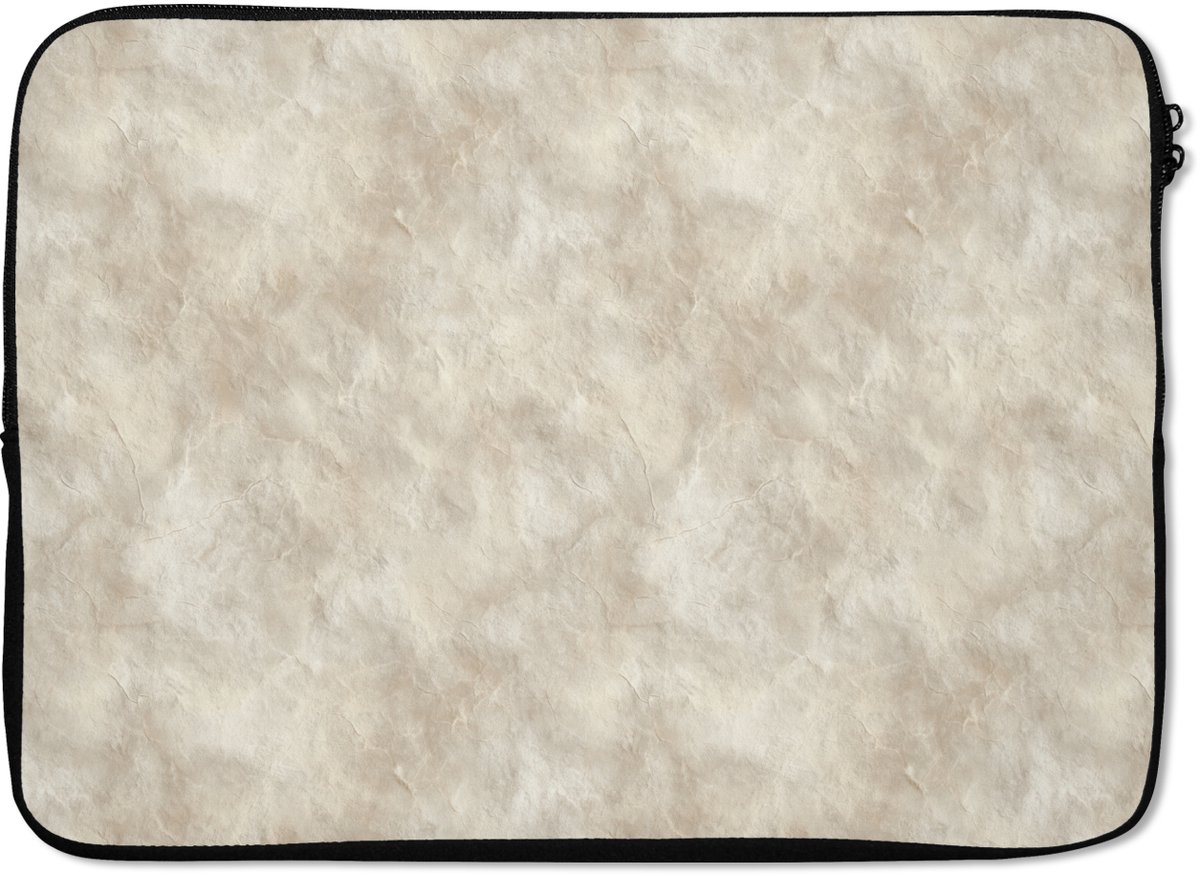 Laptophoes 14 inch - Beige - Reliëfstructuur - Natuursteen - Laptop sleeve - Binnenmaat 33x23 cm - Zwarte achterkant