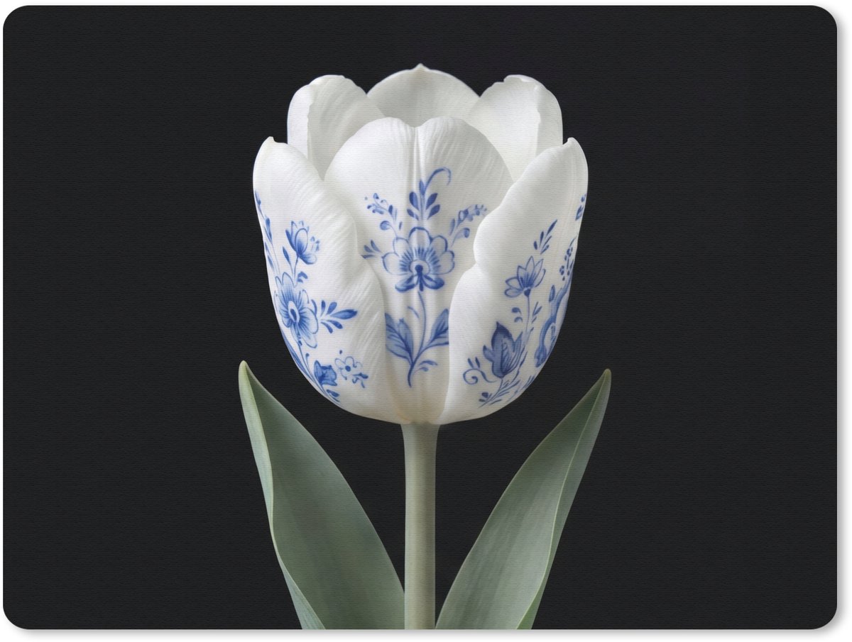 Muismat 12x10 cm - Mousepad Tulp - Patroon - Blauw - Muismatten