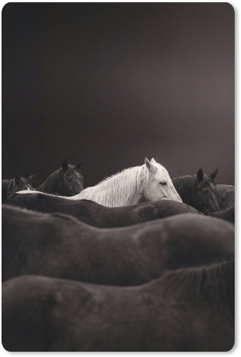 Muismat 13x20 cm - Mousepad Paarden - Zwart - Wit - Kudde - Muismatten