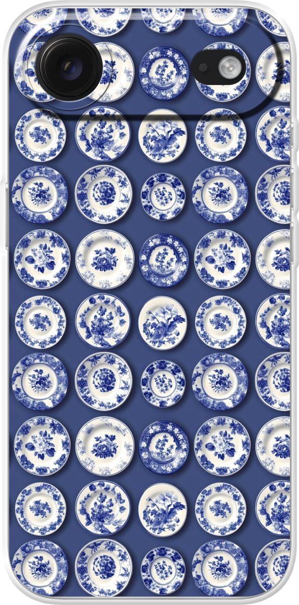 Telefoonhoesje Geschikt voor iPhone Air hoesje - Borden - Floraal - Blauw - Siliconen Telefoonhoesje Telefoonhoesje