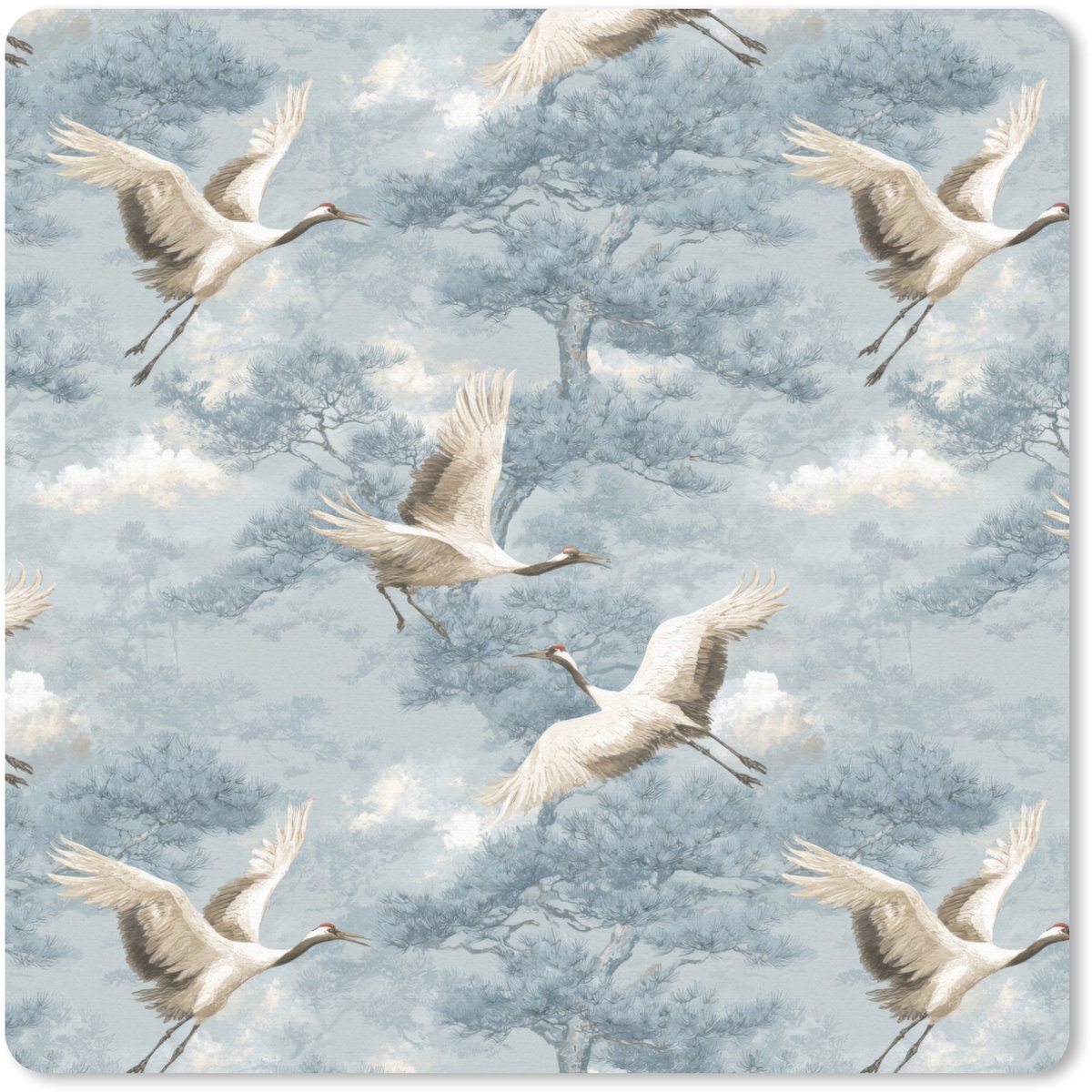 Muismat 20x20 cm - Mousepad Wolken - Kraanvogels - Blauw - Muismatten
