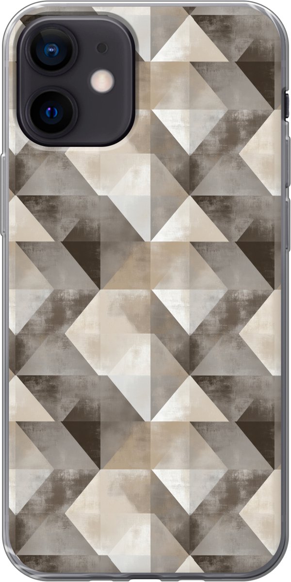 Telefoonhoesje Geschikt voor iPhone 12 Pro hoesje - Geometrisch - Motief - Aardetinten - Siliconen Telefoonhoesje Telefoonhoesje
