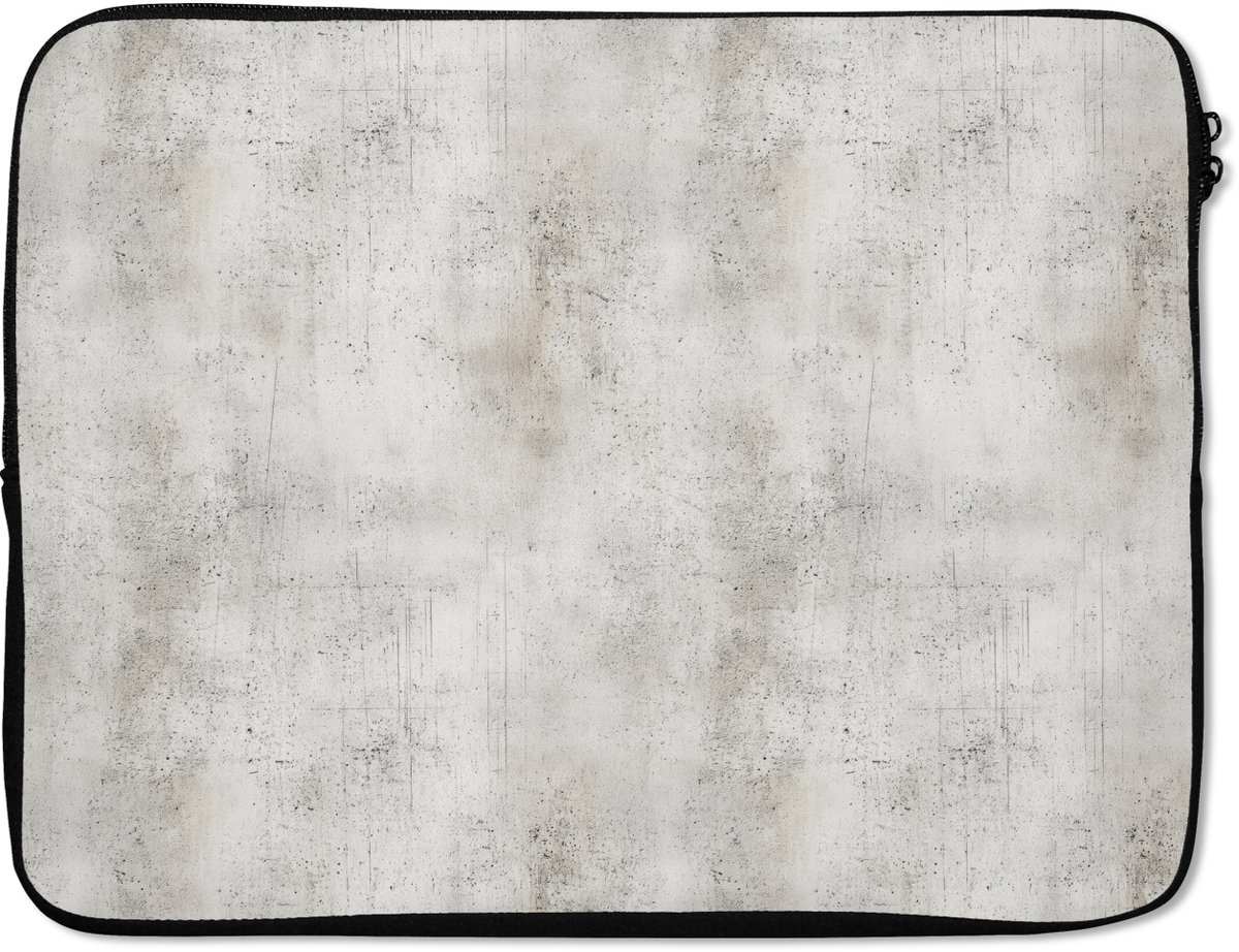 Laptophoes 17 inch - Grijs - Beton print - Verweerd - Laptop sleeve - Binnenmaat 41x28 cm - Zwarte achterkant