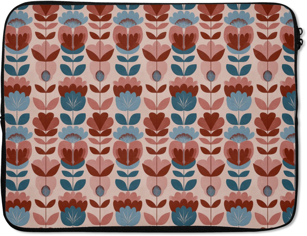 Laptophoes 17 inch - Vintage - Motief - Kleurrijk - Laptop sleeve - Binnenmaat 41x28 cm - Zwarte achterkant