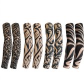 Beige zwart tattoo mouwen armmouwen set voor heren en dames – 8 stuks elastische tattoo sleeves met verschillende tribal en abstracte patronen – naadloze arm sleeves met realistische tattoo print