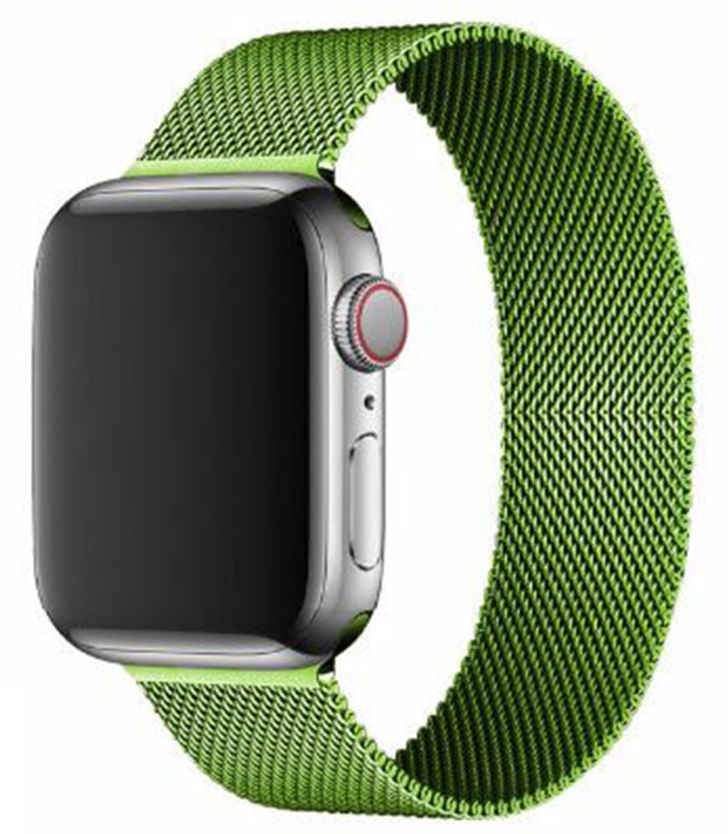 Horlogeband - Geschikt voor Apple Watch 5, 6, 7, 8, 9, 10, SE, Milanese S11, Metal Ultra 2 - 38/40/41/42 mm (universeel voor S10/11) - Grasgroen