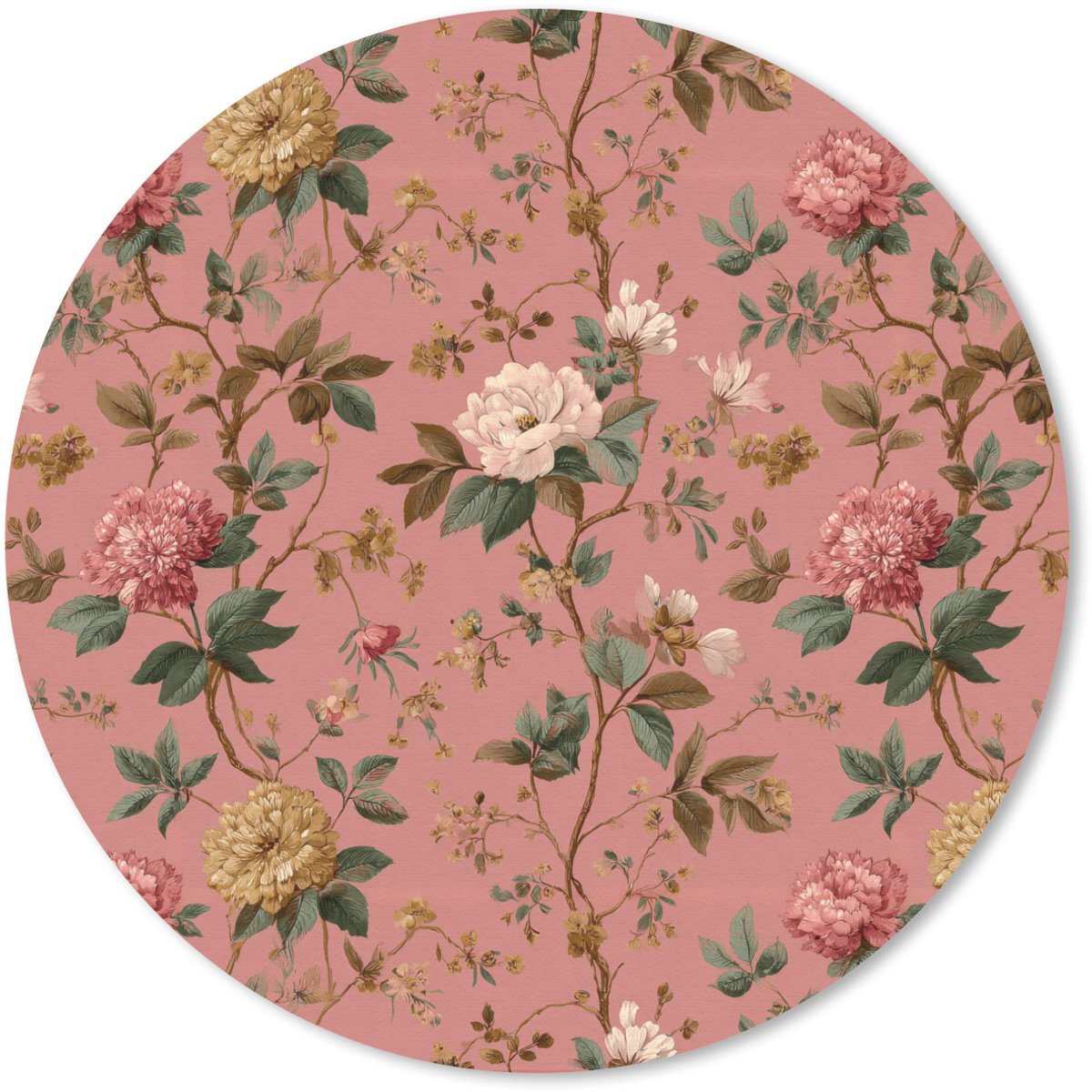 Muismat rond 30x30 cm - Mousepad Klassiek - Botanisch - Roze - Ronde muismatten