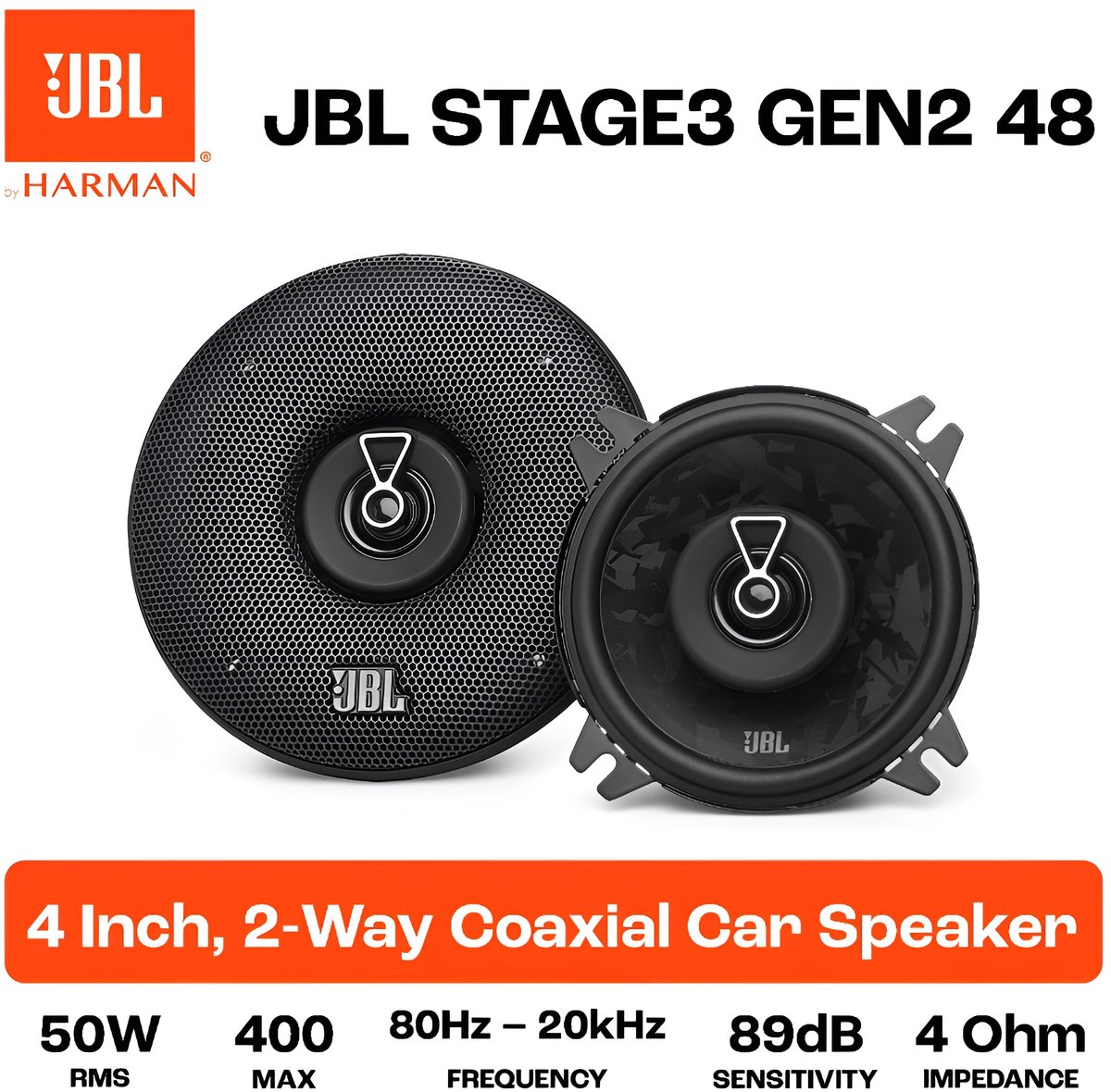 JBL Stage3 48 Autospeakers – 4 inch Coaxiaal met Grille – 50W RMS – 400W Piekvermogen – 4 Ohm – foto 6