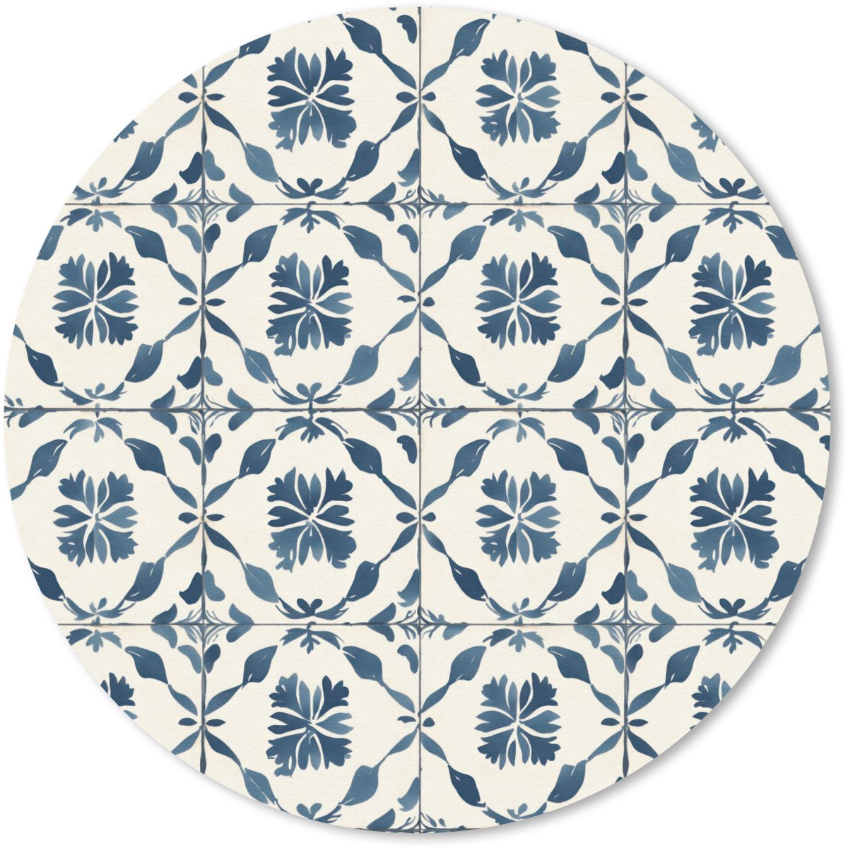 Muismat rond 20x20 cm - Mousepad Grafisch - Tegel - Blauw - Ronde muismatten