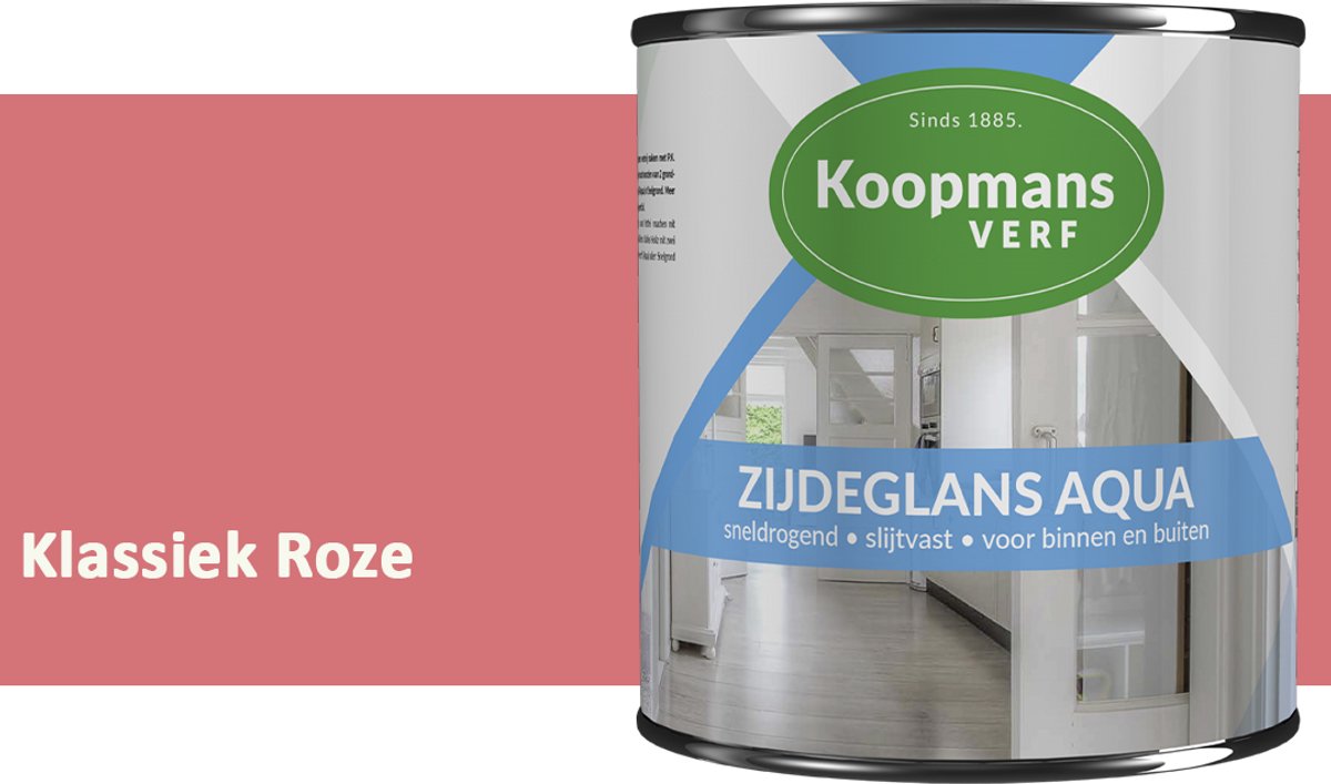 Koopmans Zijdeglans Aqua Lakverf – Zijdeglans houtlak voor kozijnen, deuren en meubels – Binnen & buiten – Watergedragen en sneldrogend – Klassiek Roze – 2,5 l