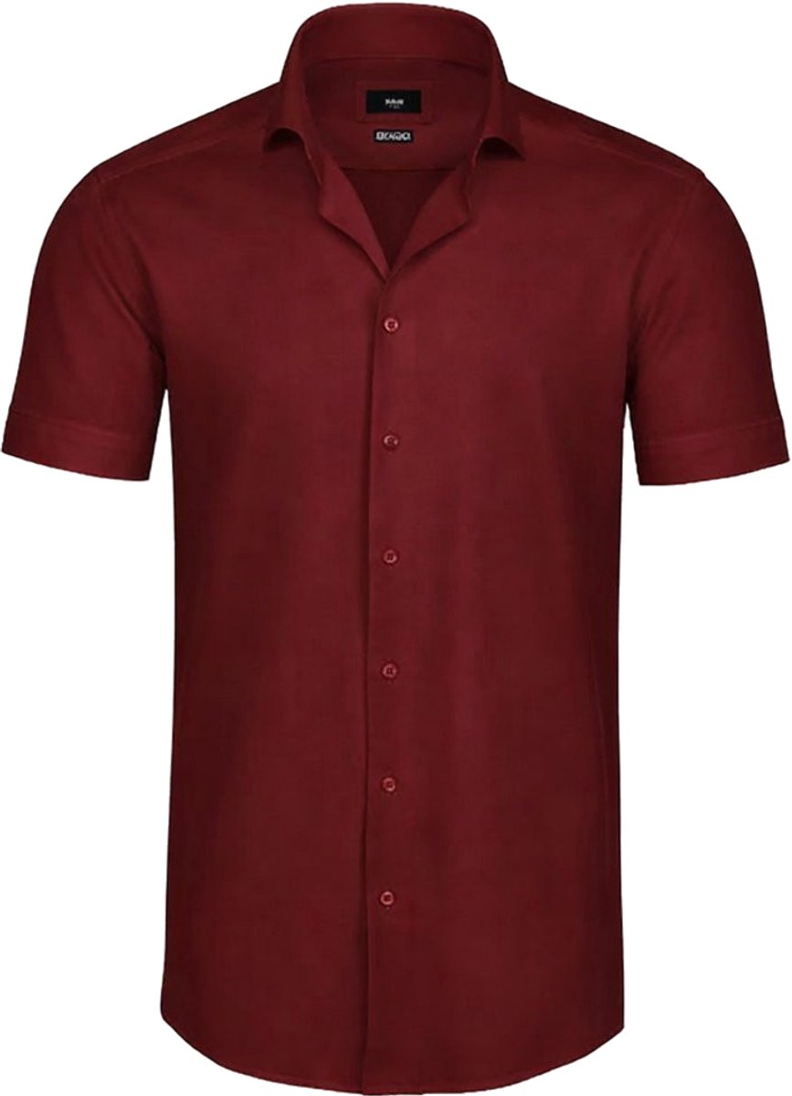 Heren Overhemd korte Mouwen - Bordeaux Rood - Blouse